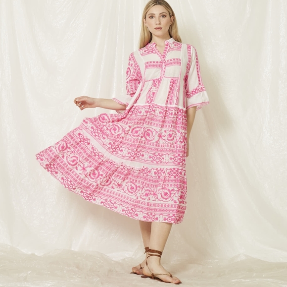 Boho Embroidered  Ethnic Maxi Dress made in Italy - Picture 1 of 8